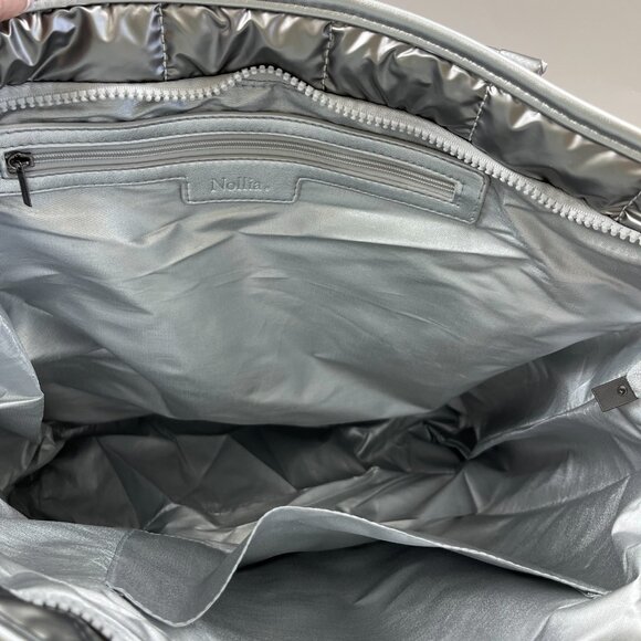 Quilted Puffer Tote - Shiny Silver - Double Handle- XL- Lightweight - NWT - Picture 8 of 9